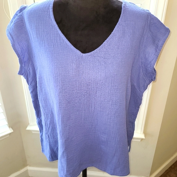 Three Dots Double Layer Gauze Short Sleeve Top Perwinkle Blue Size XL NWT - Picture 3 of 9